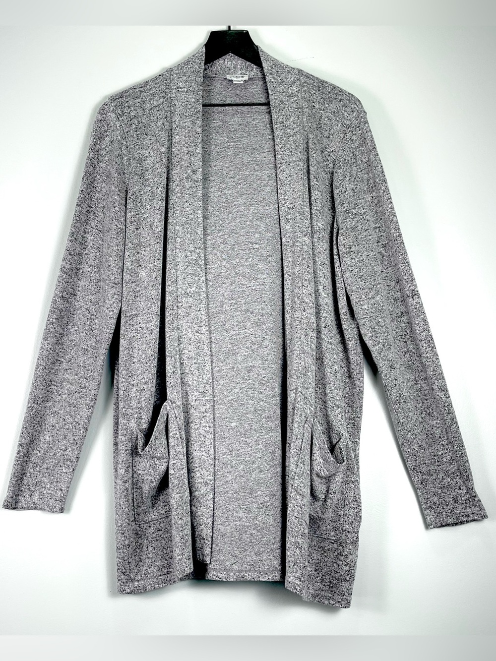 J. CREW Women's Heather Black Gray Open 31" Long Cardigan Sweater Size Large